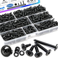 Black self-tapping screws set in clear organizer trays, with star-drive heads