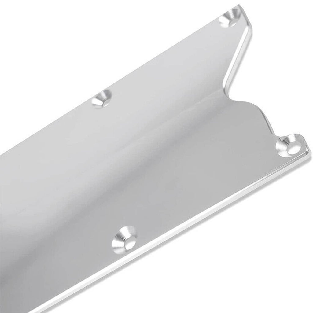Billet valley pan cover plate, silver metal with mounting holes and cutout edge