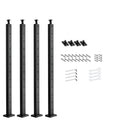 Black horizontal cable railing posts set with mounting hardware, four posts