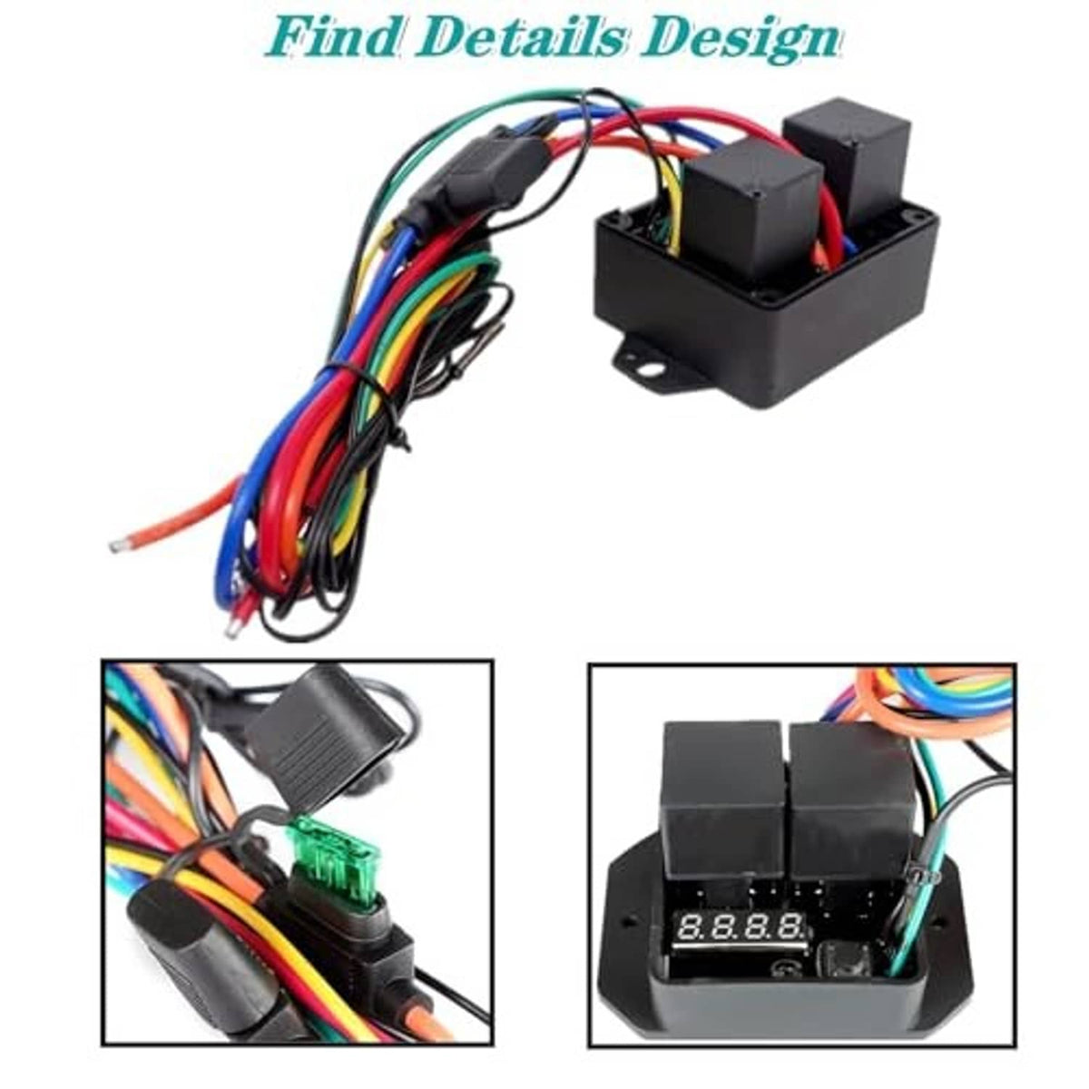 Radiator fan controller switch kit in black housing with multi-color wire leads and connectors