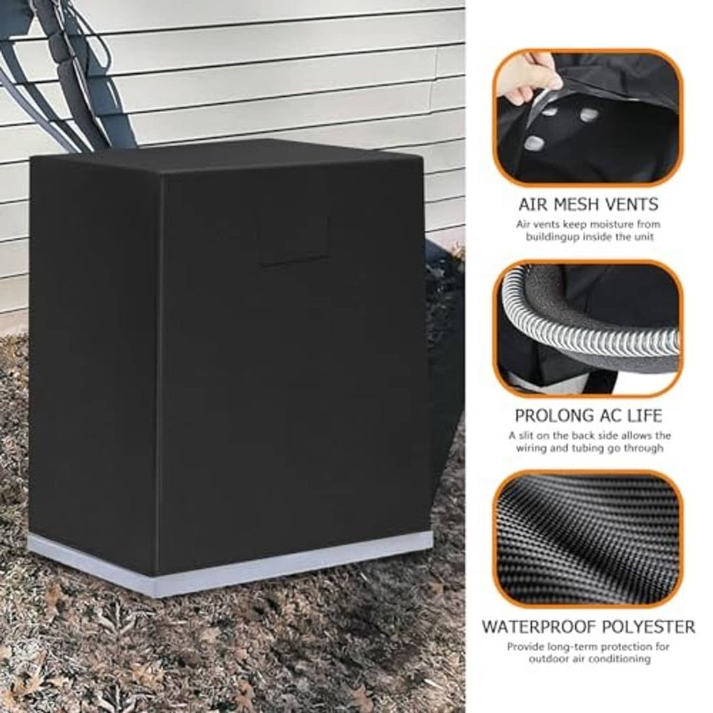 Black AC unit cover with air-vent opening and protective detail inserts