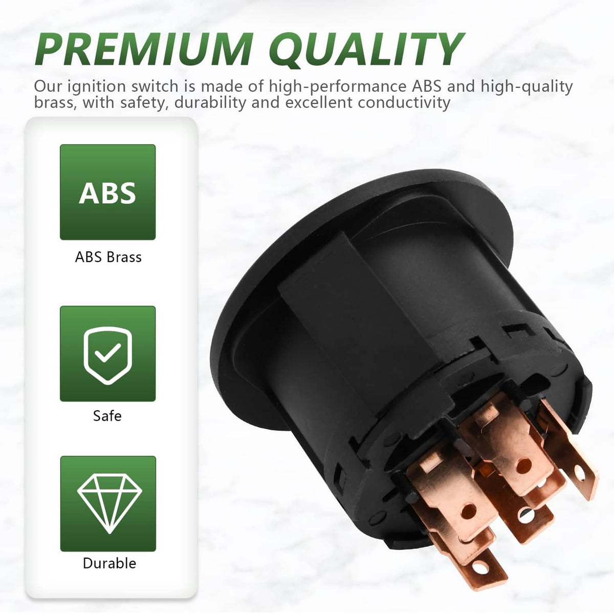 Black ignition switch with brass terminals and safe ABS body