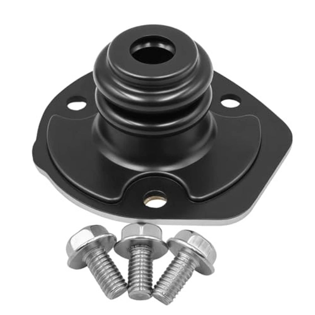Black shifter turret seal kit with metal plate and four silver mounting bolts