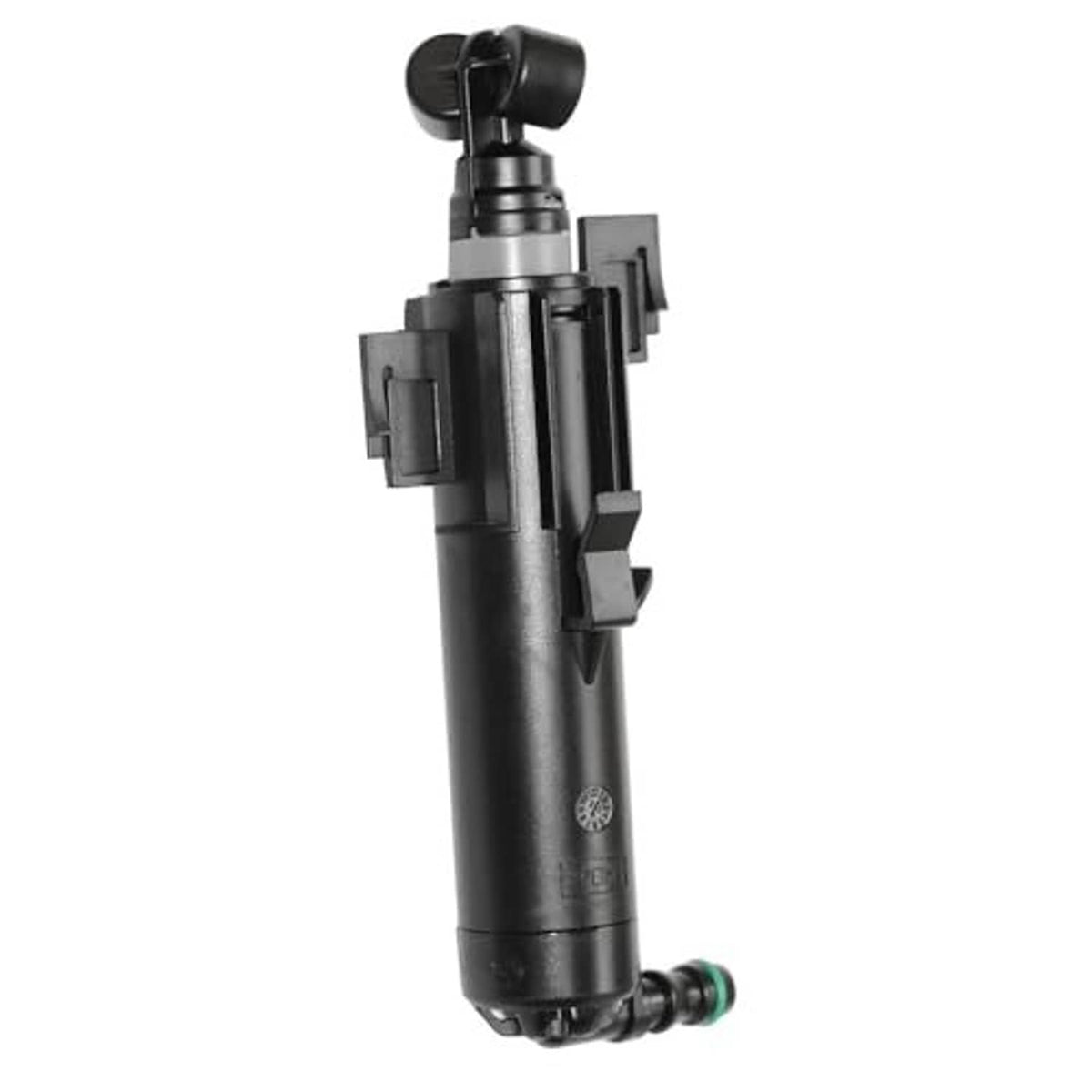 Headlamp washer nozzle jet sprayer in black with nozzle cap and side mounting tabs