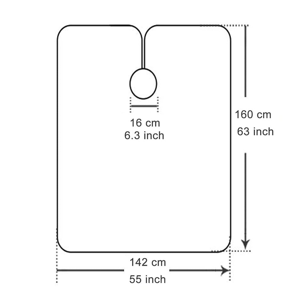 Barber cape size diagram showing 63 in length and 55 in width