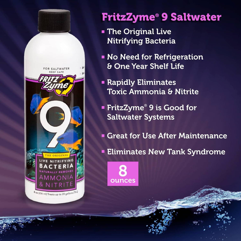 Live nitrifying bacteria bottle, 8-oz saltwater formula, FritzZyme 9.