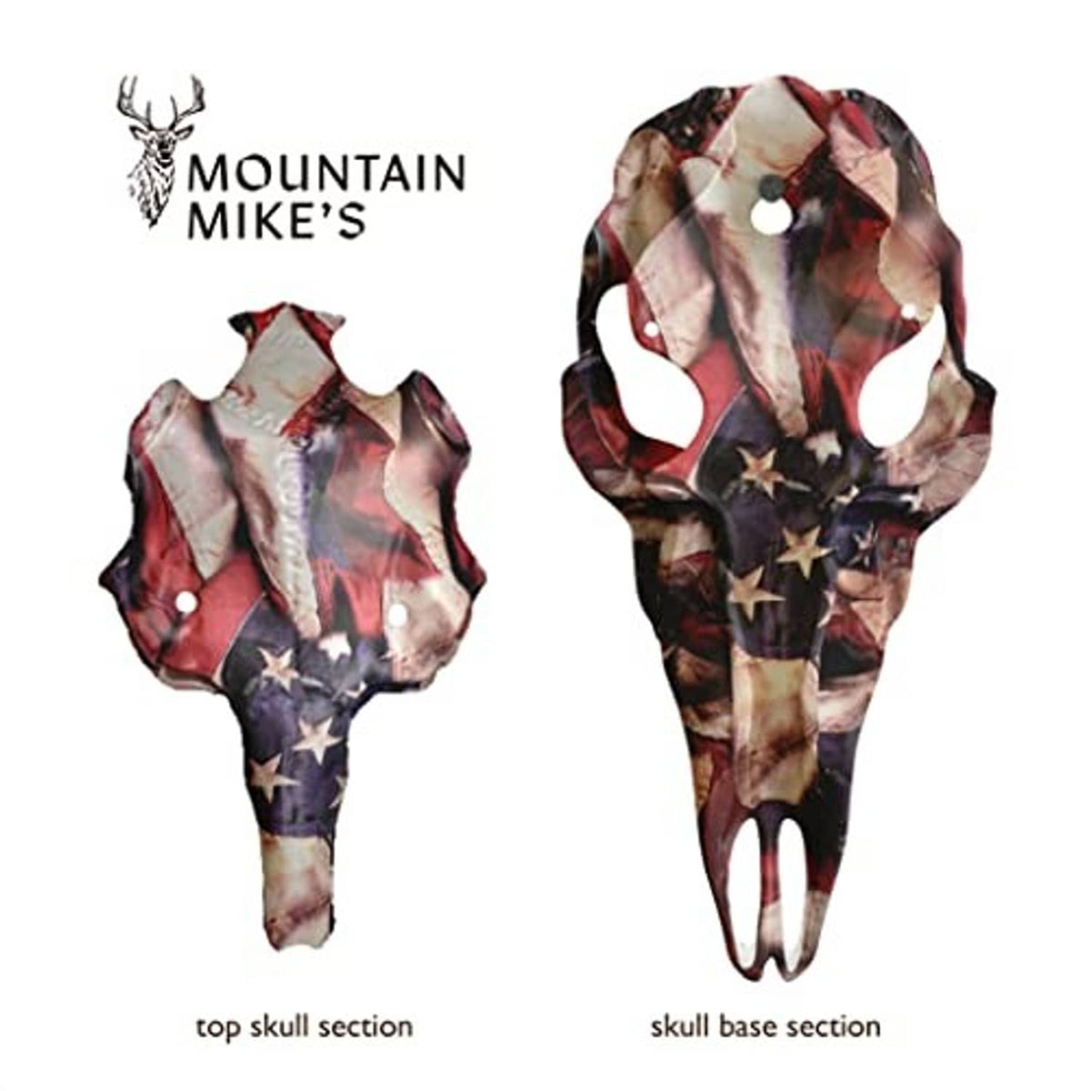 Patriotic deer skull mount sections: top skull piece and skull base section