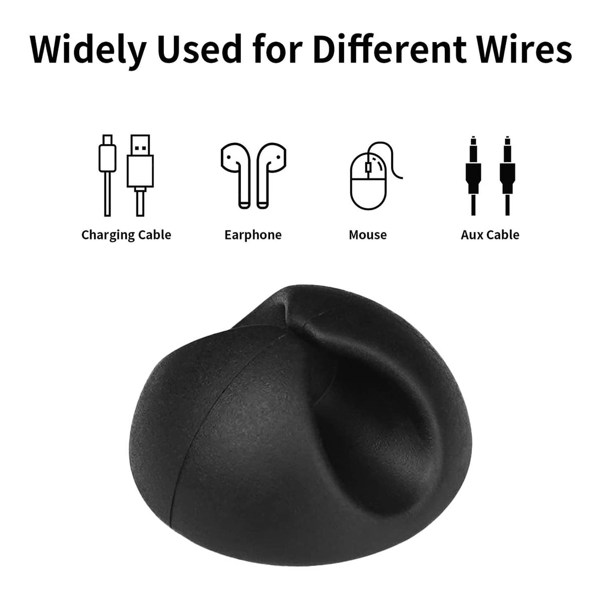 Black round cable cord holder with curved channel for organizing small wires