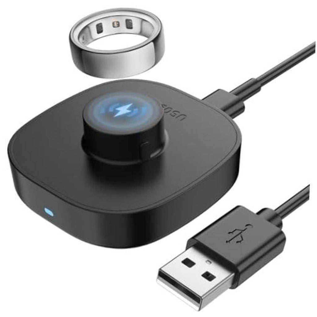 Portable ring charger dock with metal ring cradle and USB charging cable