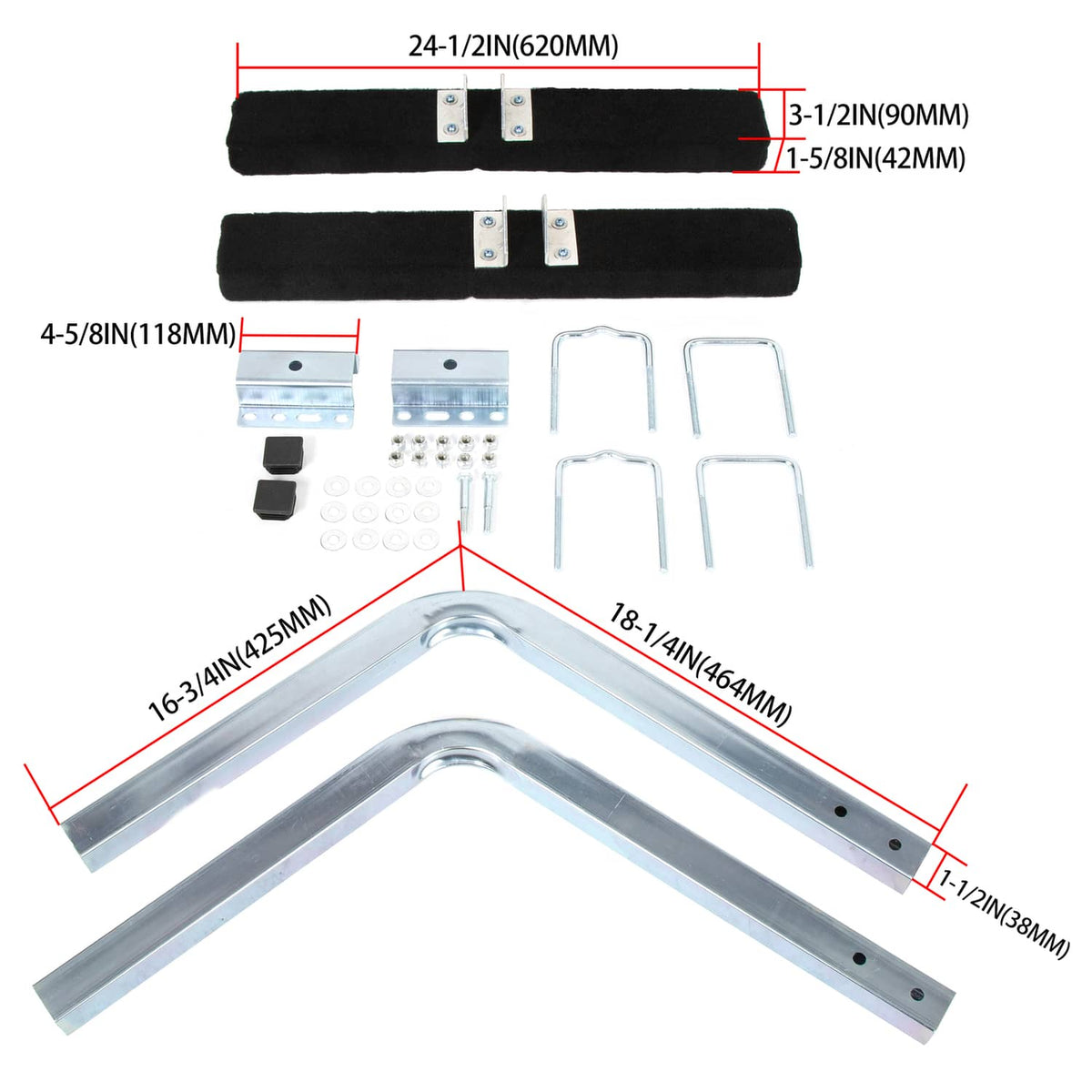 Carpeted boat trailer bunk guide boards with mounting brackets and hardware kit
