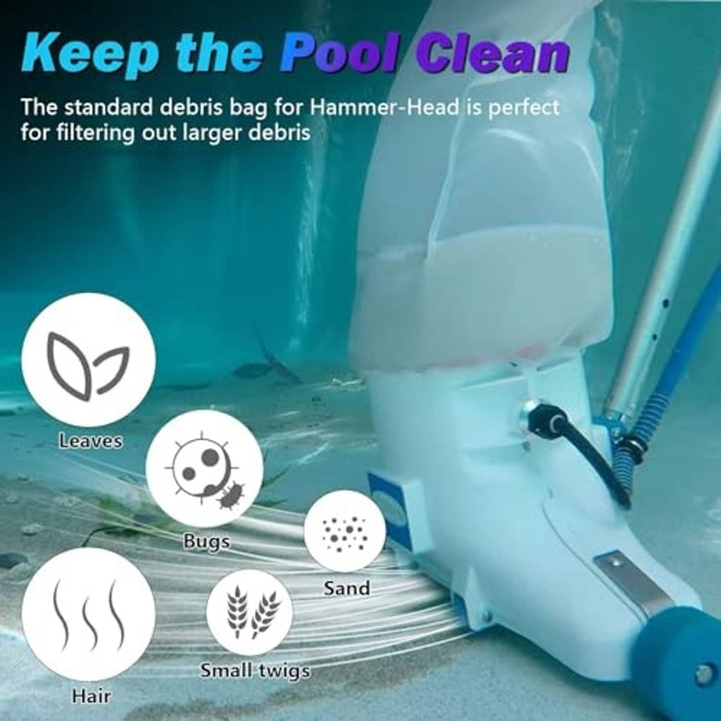 White fine mesh debris bag on pool cleaner, covering the inlet for filtering