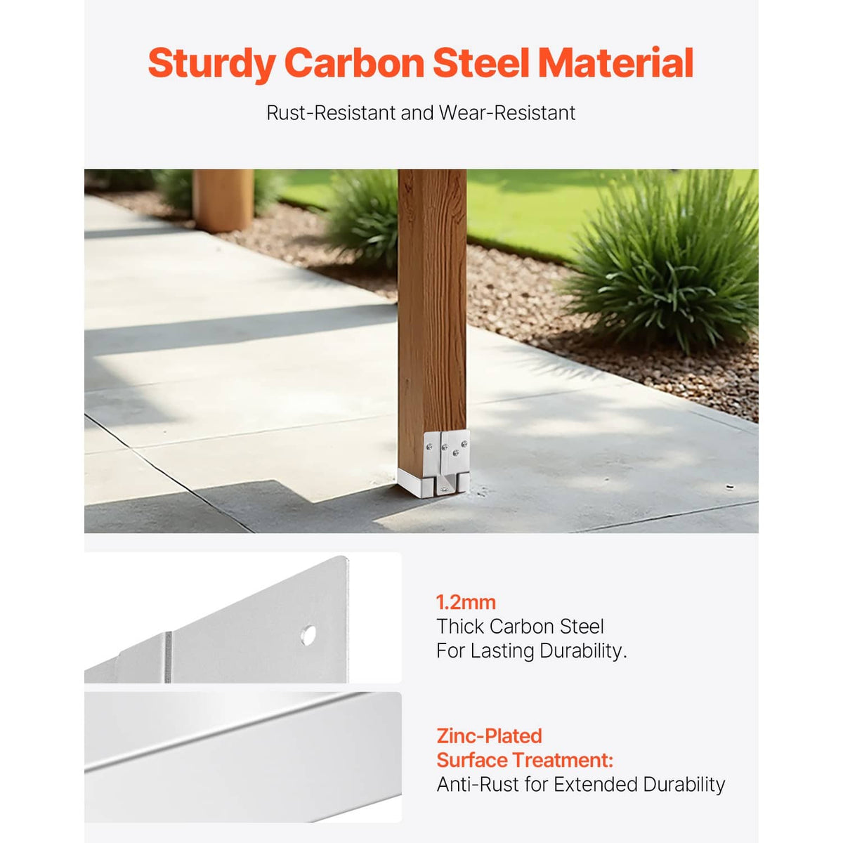 White steel post base bracket with corrosion-resistant finish for wood posts