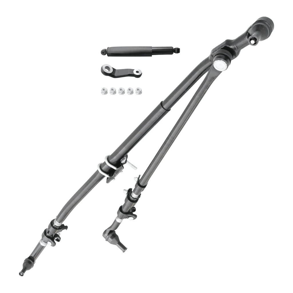 Steering linkage drag link tie rod kit set with bars, pitman arm, washers, and nuts