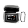 Clear TPU earphone case with open lid and hook loop for protection.