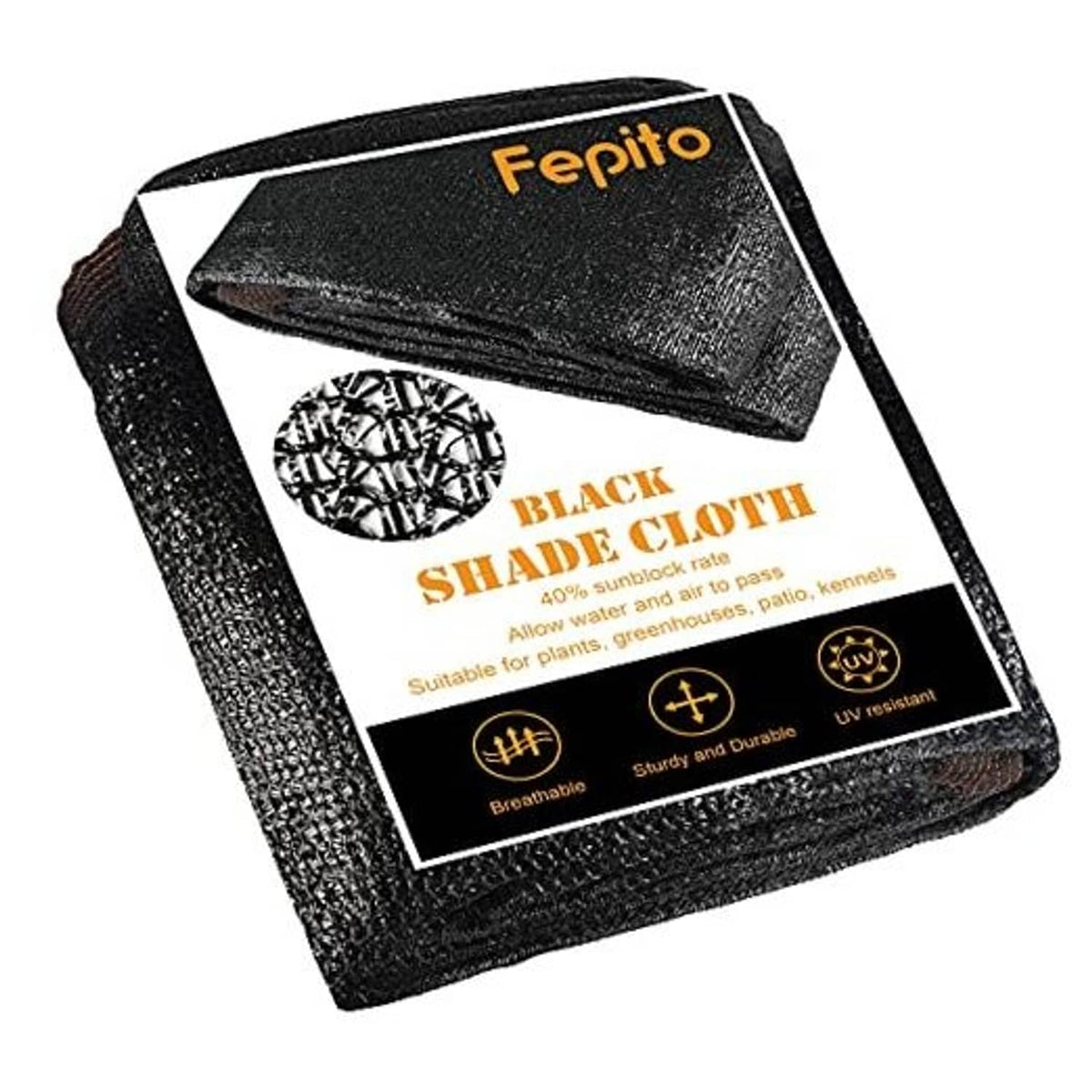 Black shade cloth net package, folded woven mesh with grommets for hanging
