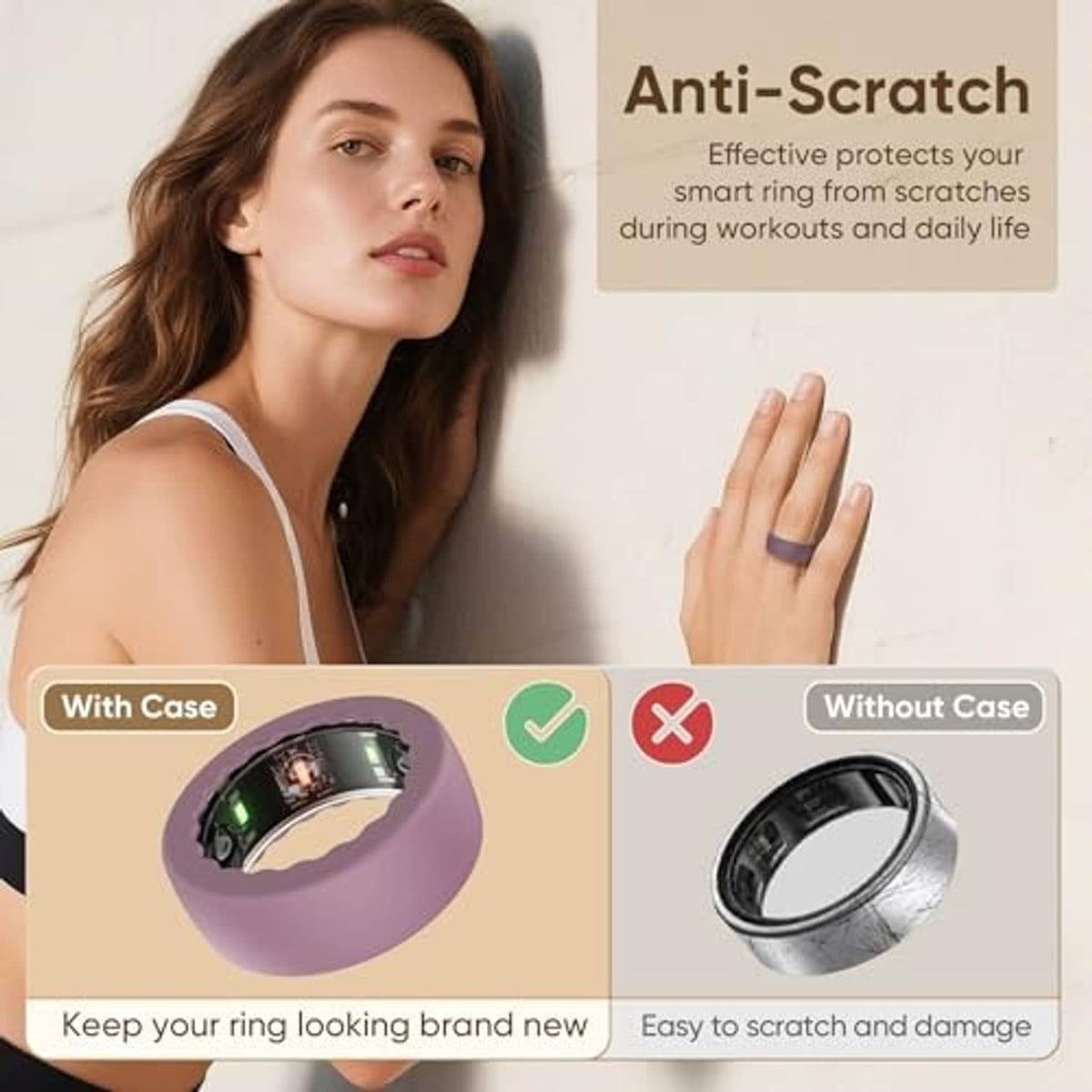 Anti-scratch silicone ring cover that shields a smart ring during daily wear