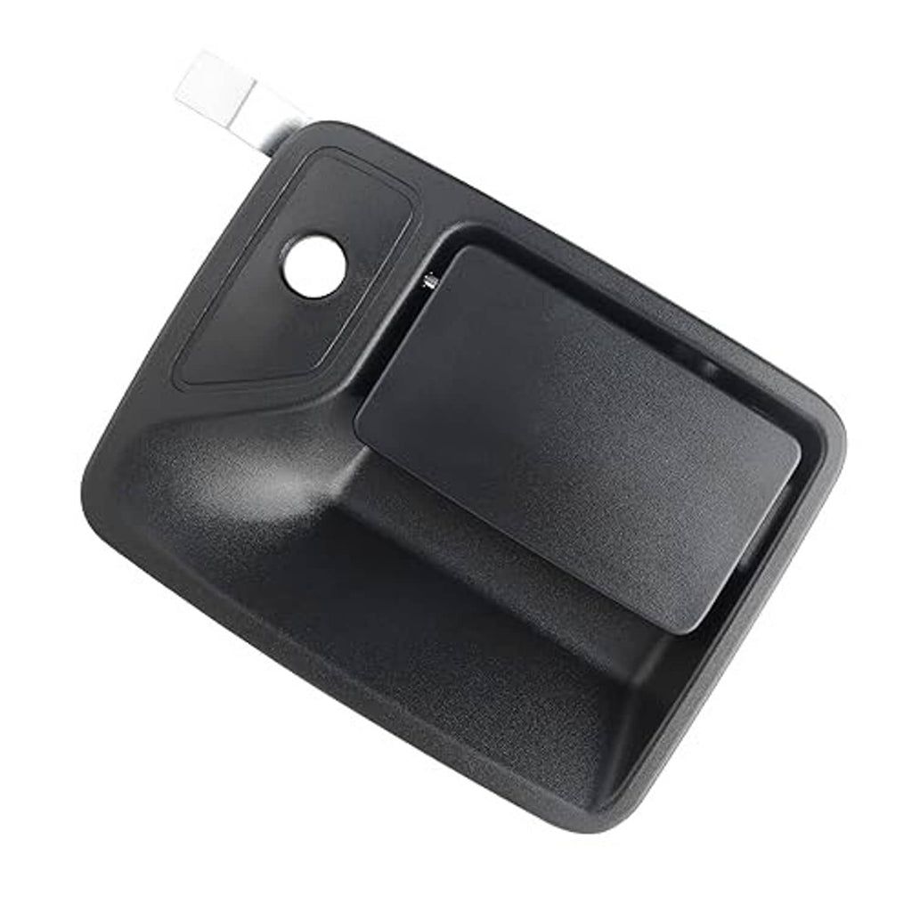 Black exterior door handle replacement with recessed grip panel and mounting hole