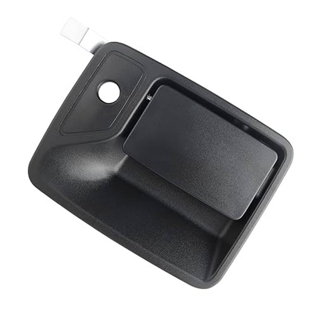 Black exterior door handle replacement with recessed grip panel and mounting hole