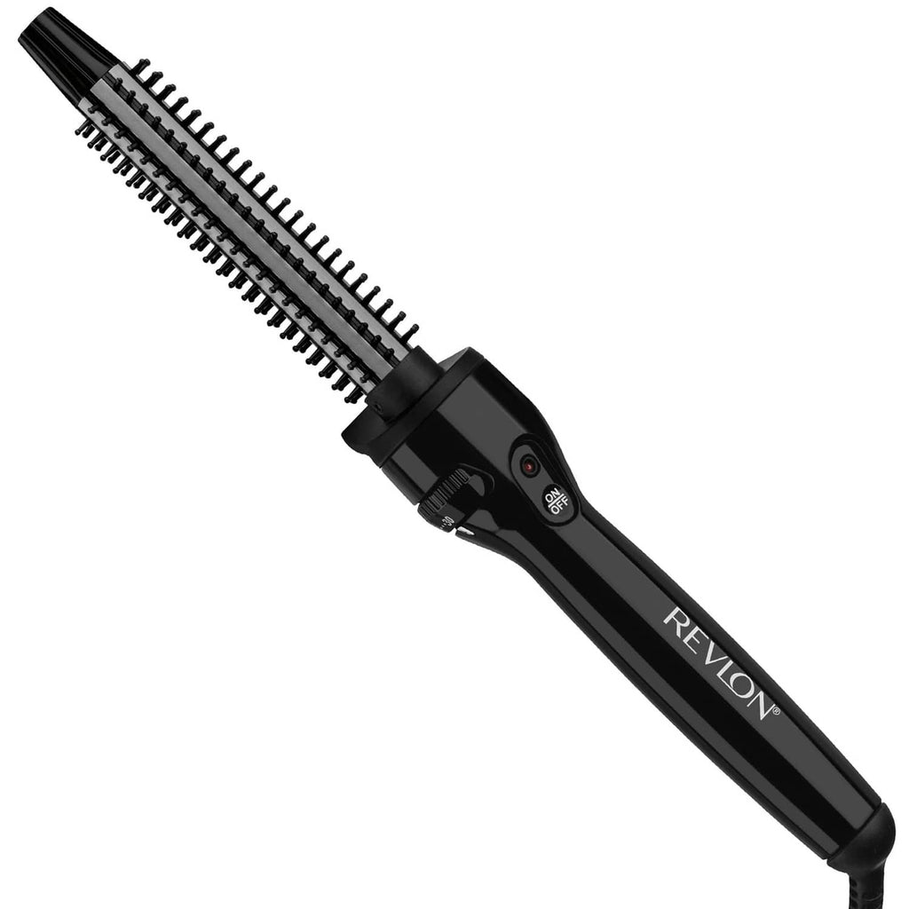 Black curling brush iron with triple ceramic bristle barrel for hair styling