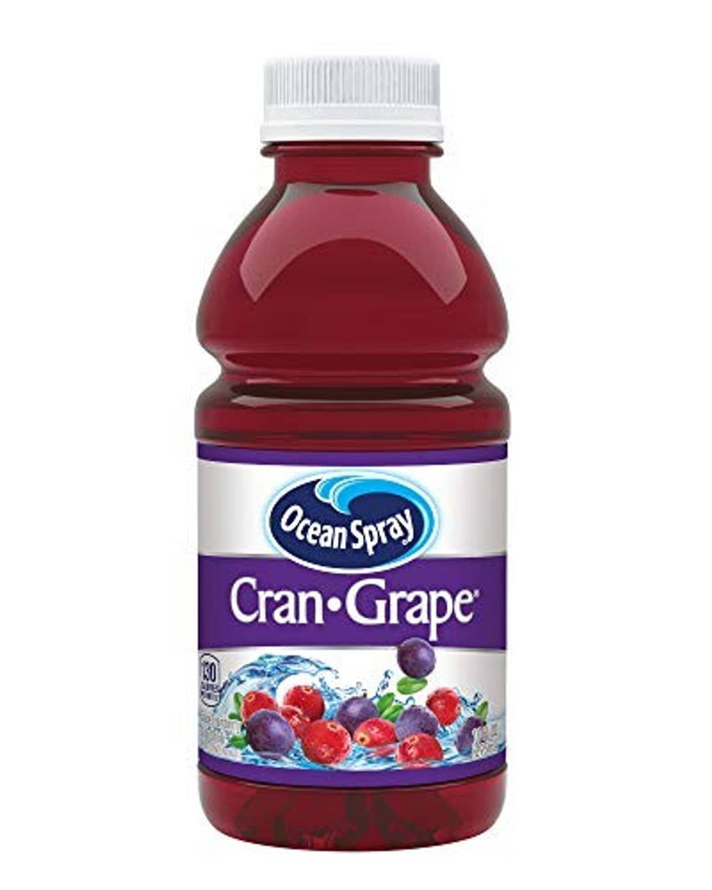 Ocean Spray Cran-Grape juice bottle with cap, red-purple drink in a 10 oz bottle