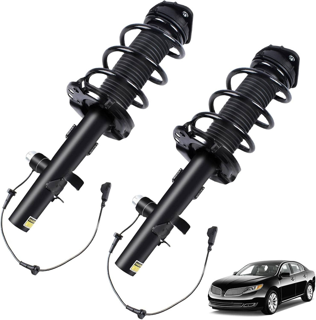 Front shock strut assembly pair with coiled springs and electronic wiring harness