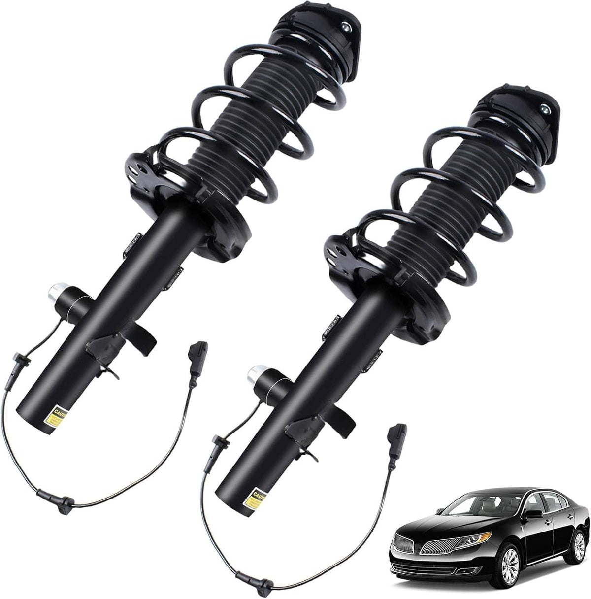 Front shock strut assembly pair with coiled springs and electronic wiring harness