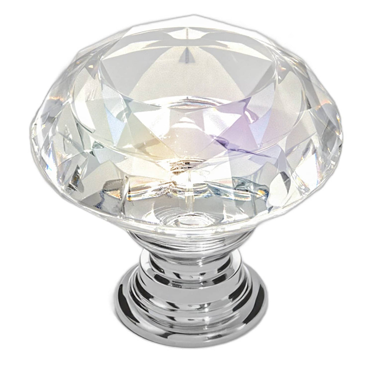 Faceted acrylic cabinet knob with chrome base, clear diamond design