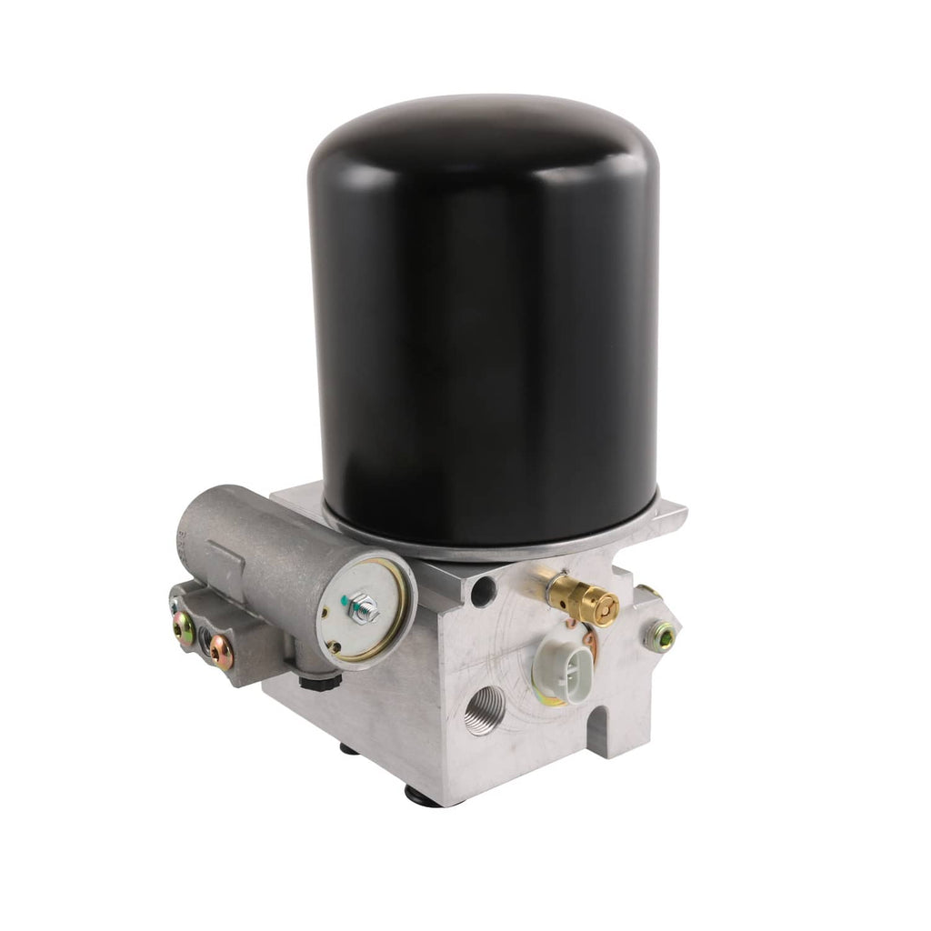 12V air dryer with black canister and silver metal valve body