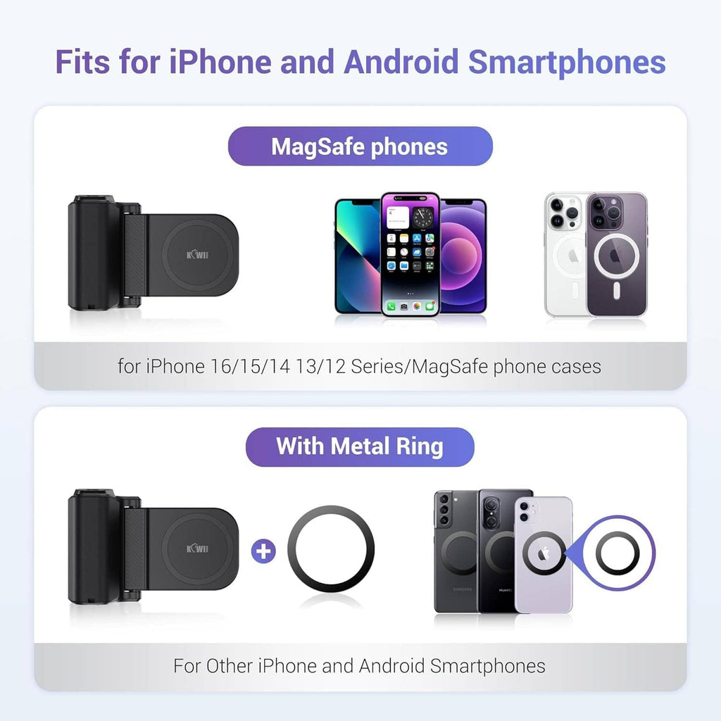 Gray MagSafe phone grip with metal ring, designed for iPhone and Android cases