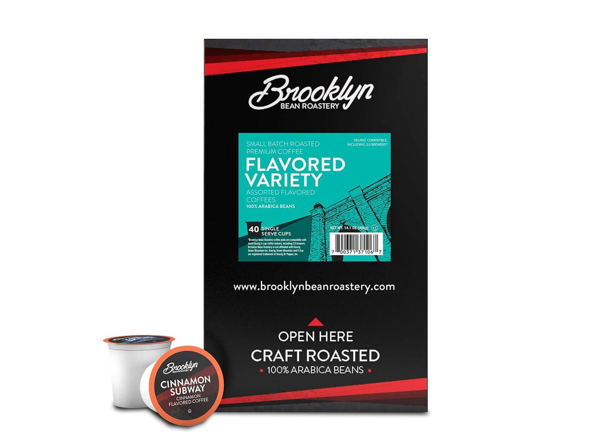 Flavored variety coffee sampler bag with small pod cup