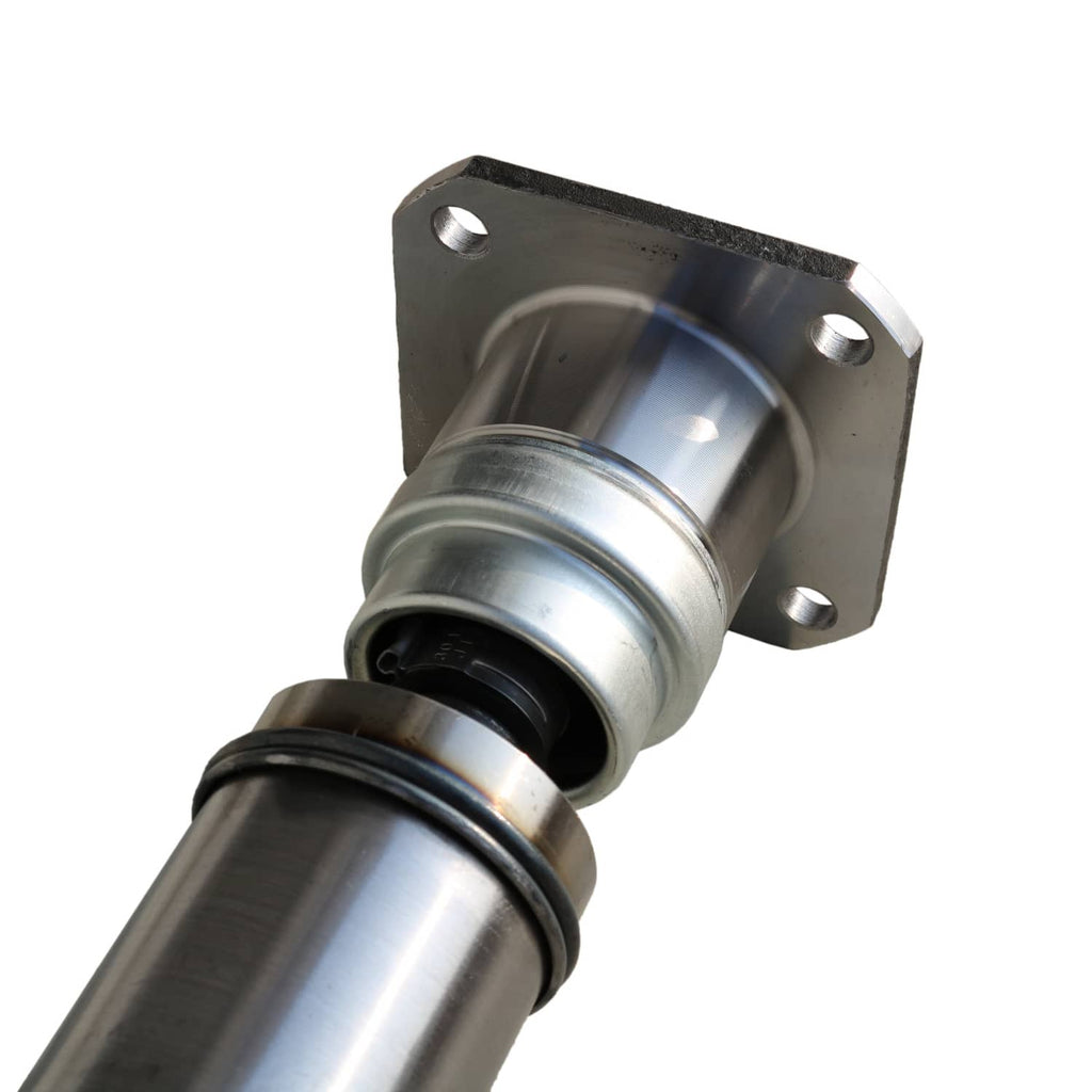 Rear driveshaft prop shaft end yoke with black seal and mounting flange