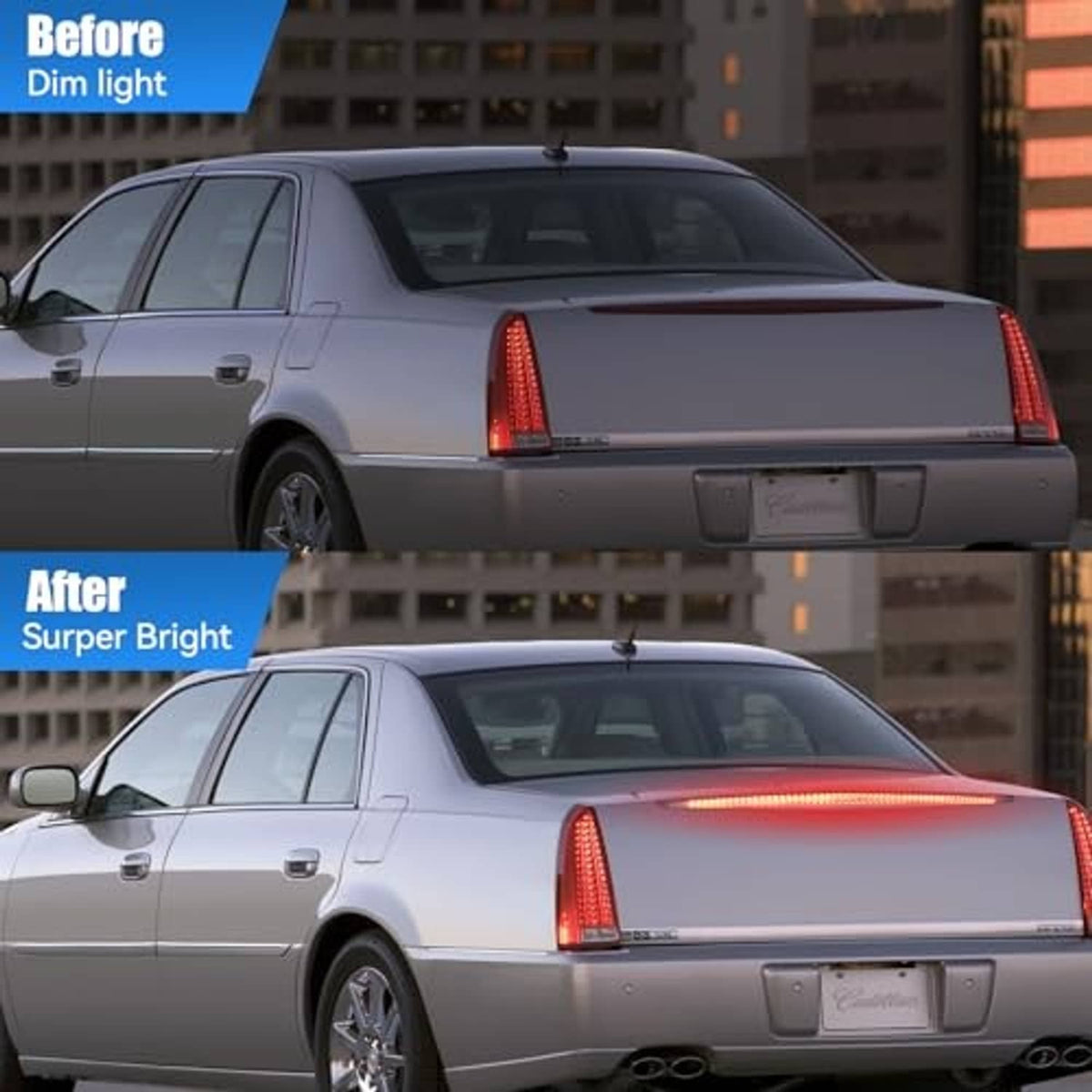 Installed third brake light on sedan rear, red LED illumination