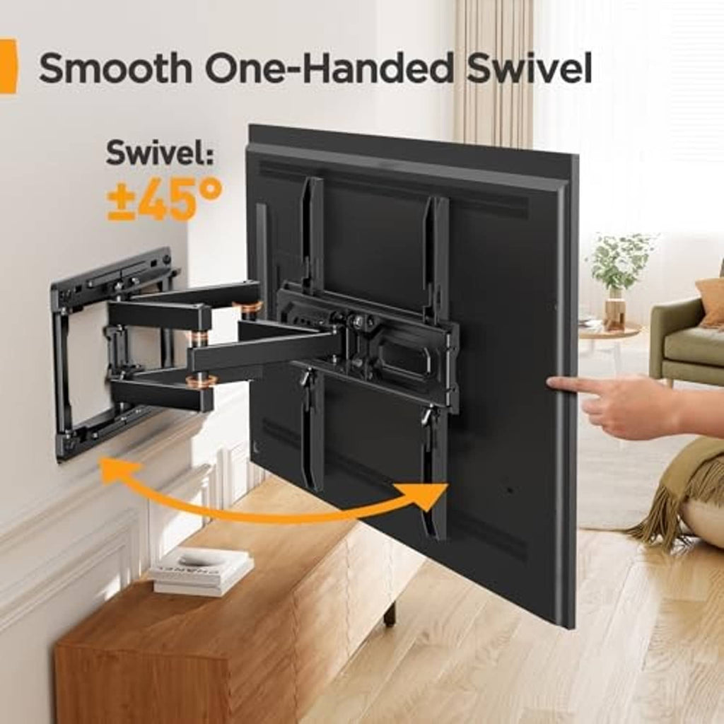 Full-motion TV wall mount with smooth one-handed swivel for easy TV positioning