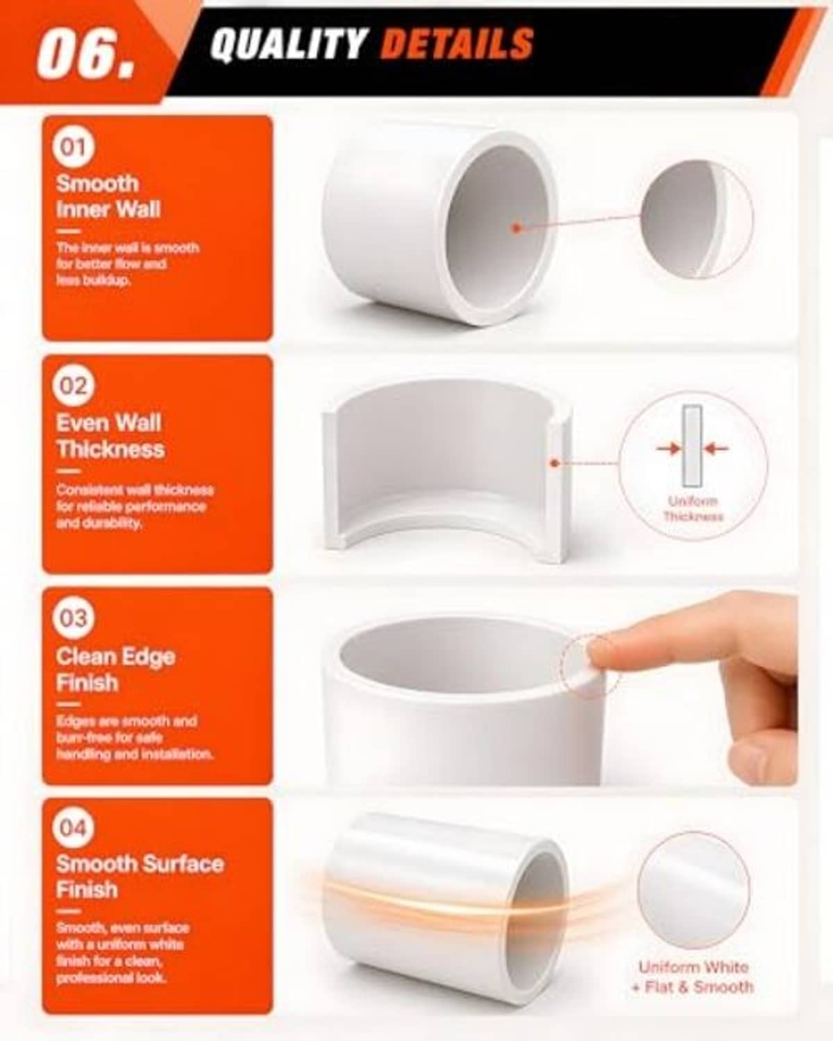 PVC end cap quality details: smooth inner wall, even thickness, clean edge finish