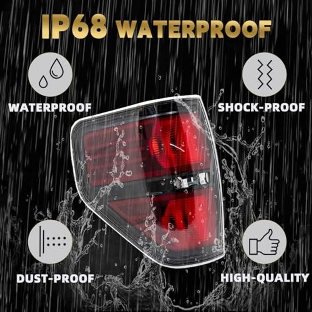 Smoked tail light with sealed clear lens and red light section, water-resistant design