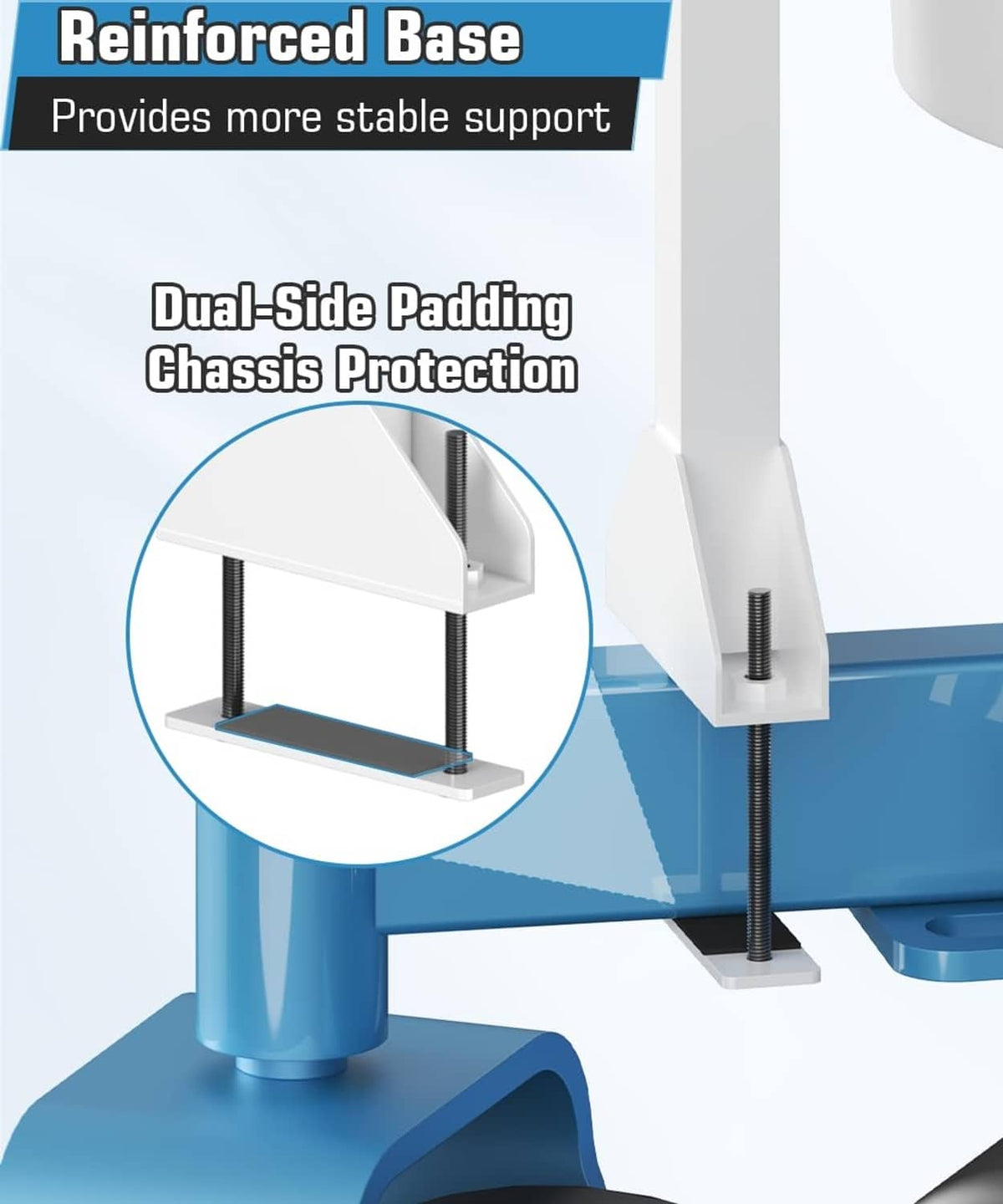 Reinforced base mount with dual-side padding and two black support feet