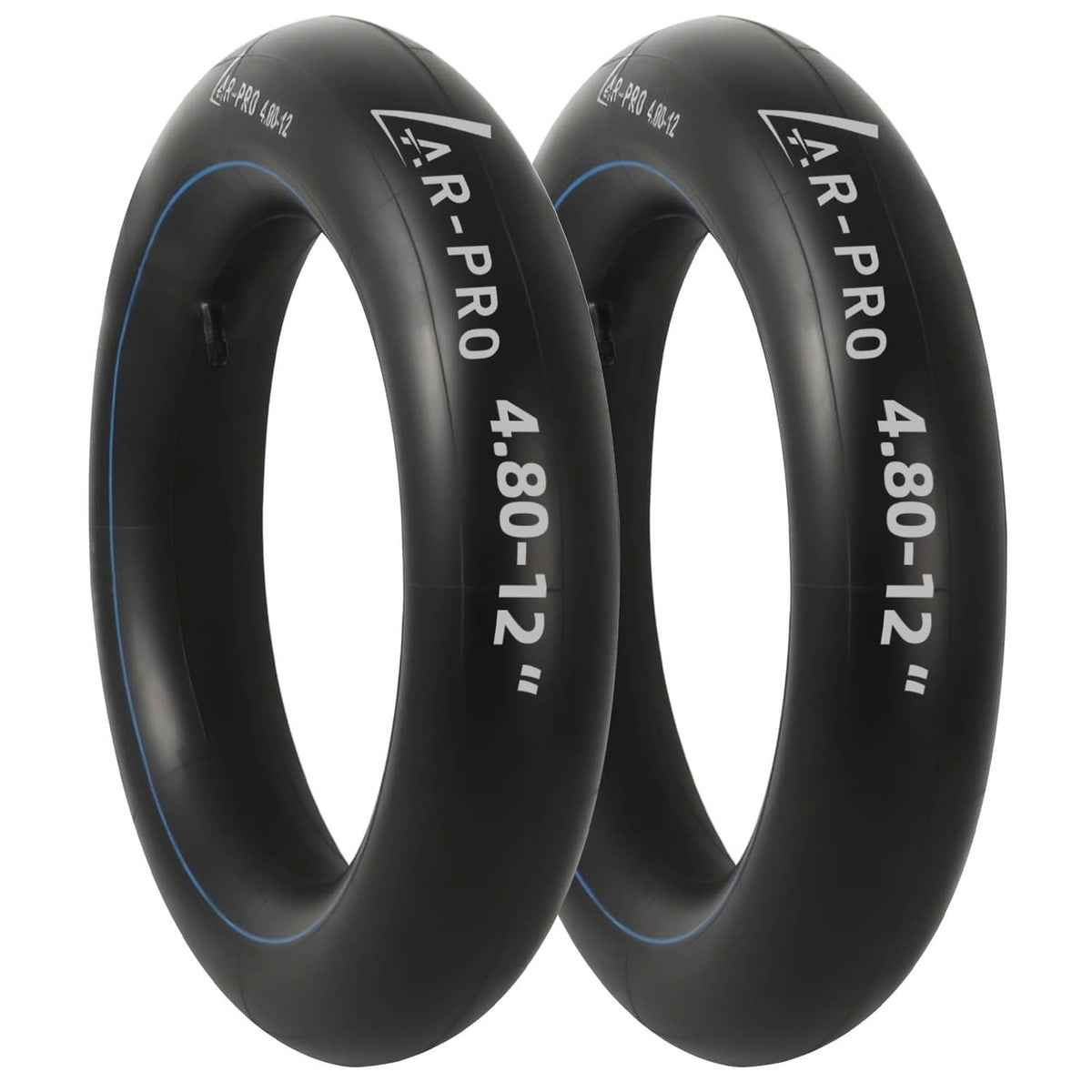 Pair of black AR-PRO 4.80-12 heavy-duty inner tubes for ATV tires, TR13 size