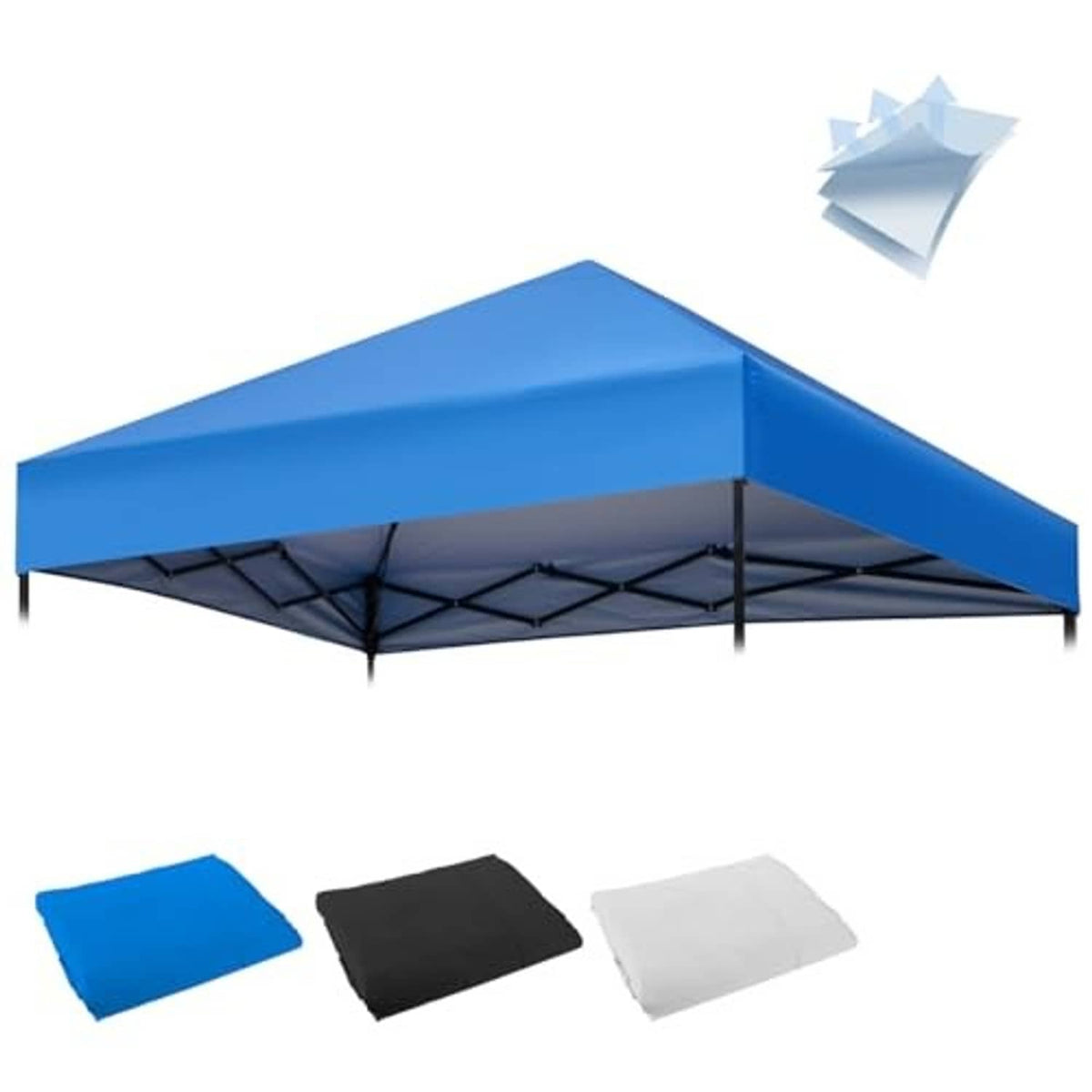 Blue 10x10 straight leg canopy replacement top with dark underside and fixed rope