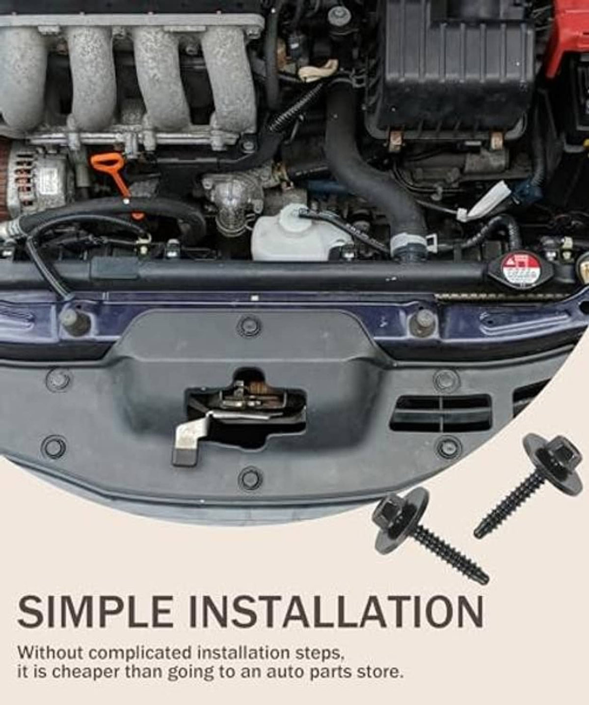 Black bumper cover screws for panel installation, two screws shown near engine bay