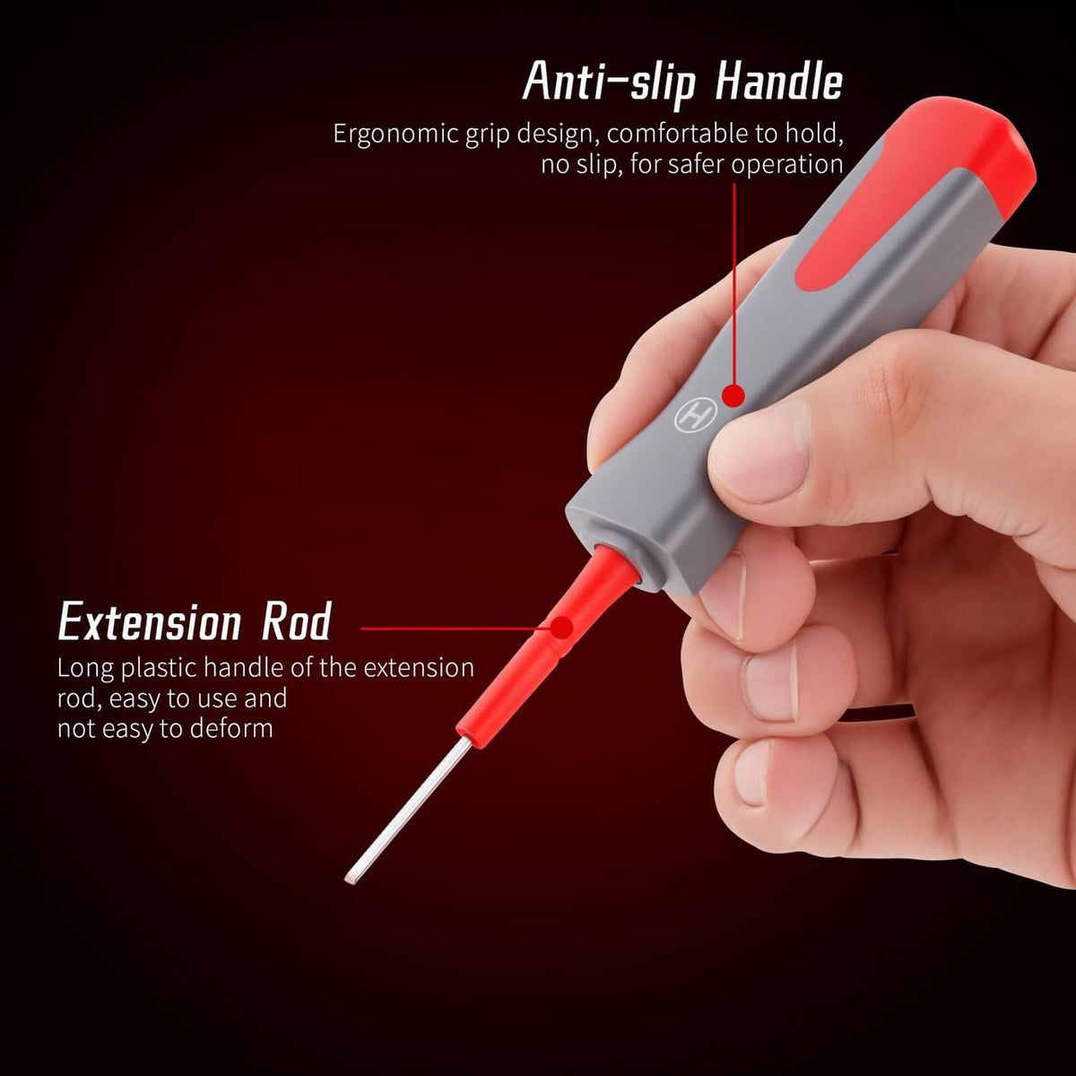 Handheld terminal removal tool with anti-slip gray handle and red shaft