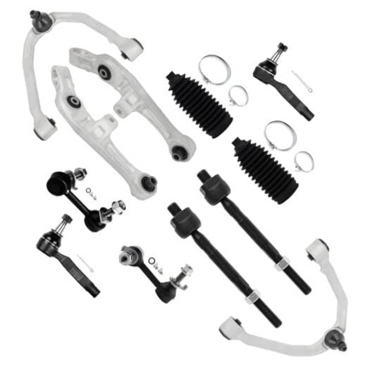 Front suspension control arm kit with ball joints, boots, and coated metal links