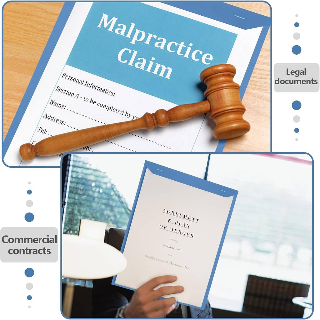 Blue manuscript cover paper with legal claim form and gavel on top