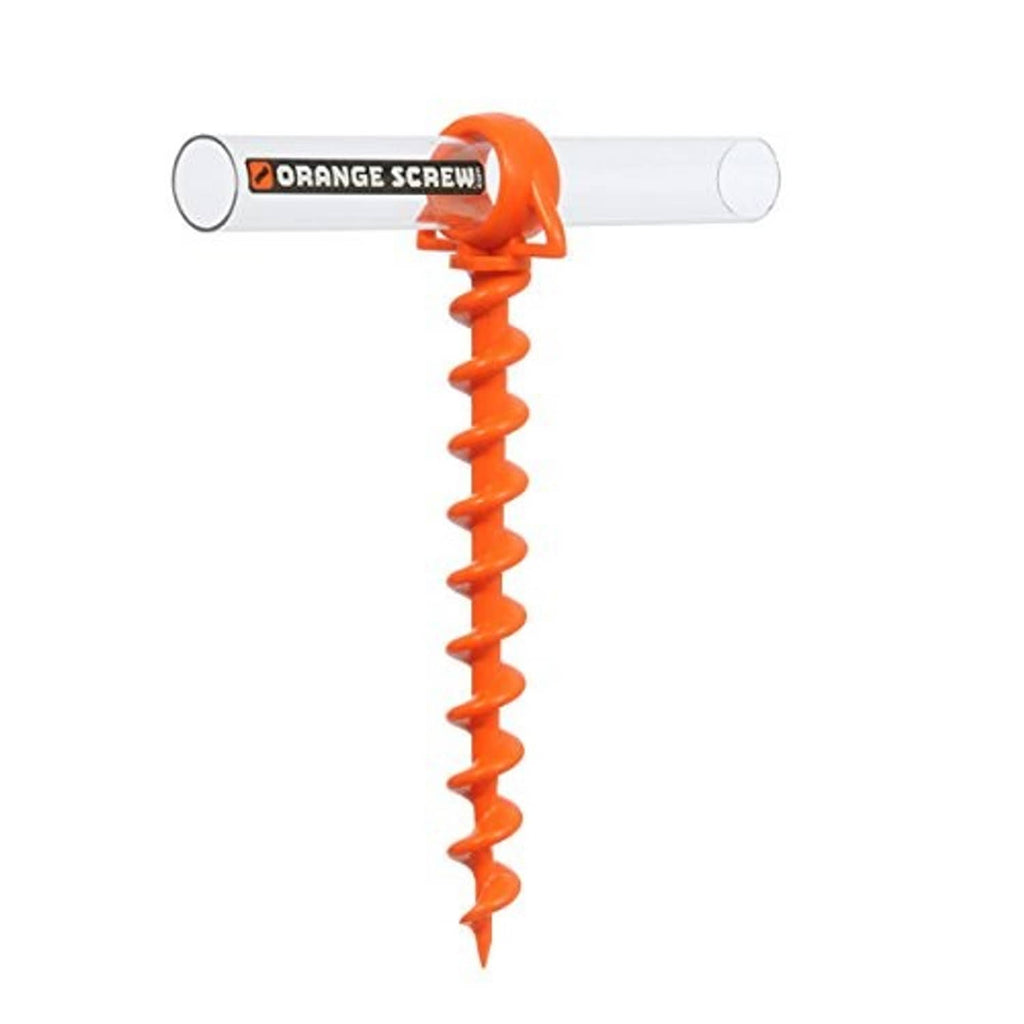 Orange spiral ground anchor auger screw with loop handle, single stake