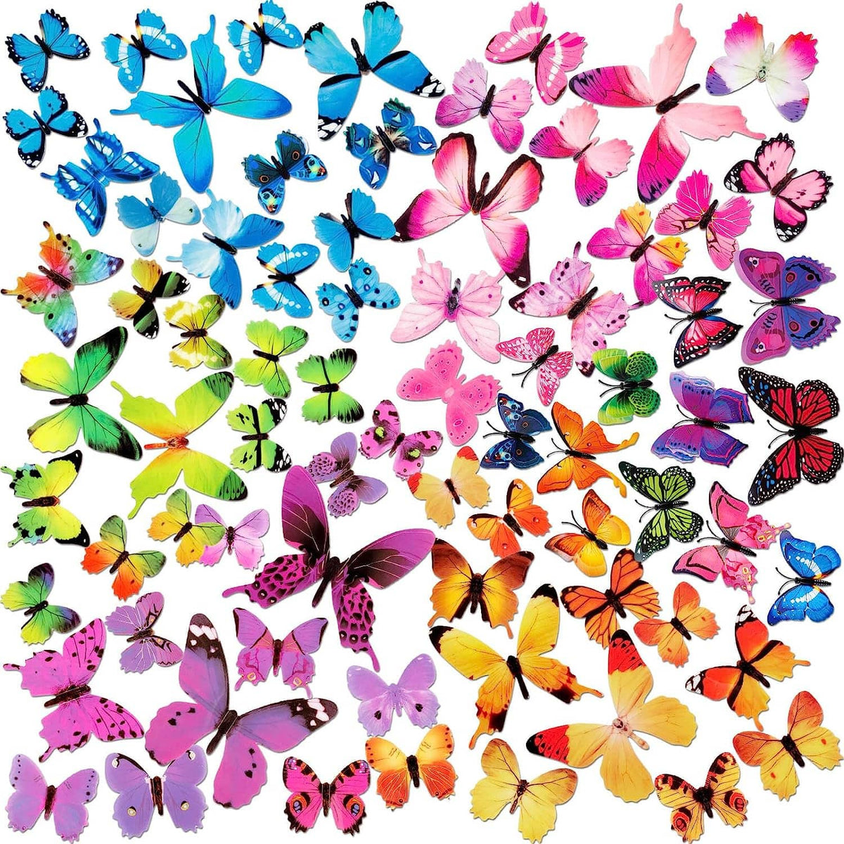 3D butterfly wall sticker set, multicolor butterflies in assorted sizes