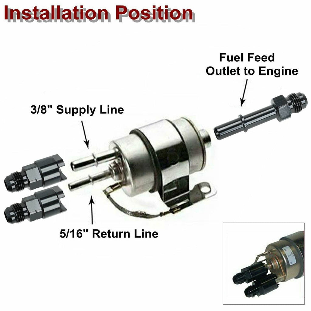 Black 6AN fuel adapter for installation on supply and return fuel lines
