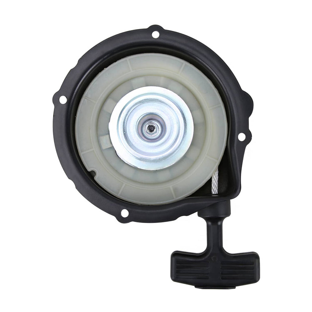 Recoil starter pull start kit with light recoil pulley, black rim cover, and pull handle