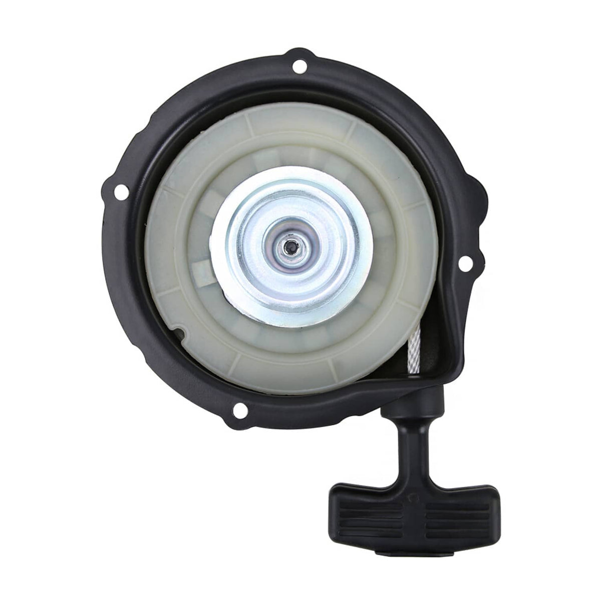 Recoil starter pull start kit with light recoil pulley, black rim cover, and pull handle