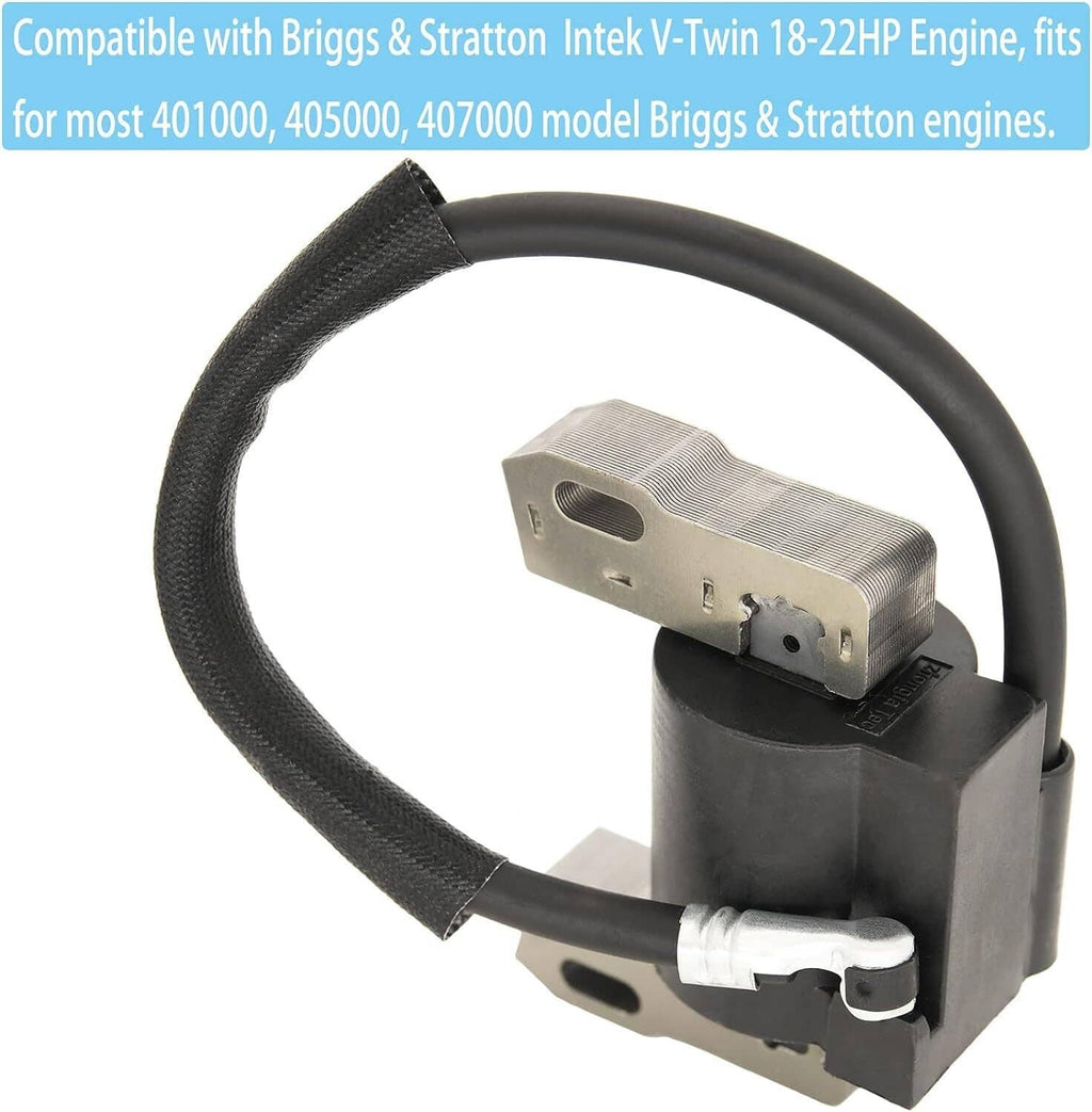 Ignition coil module with black housing, black braided cable, and metal terminals