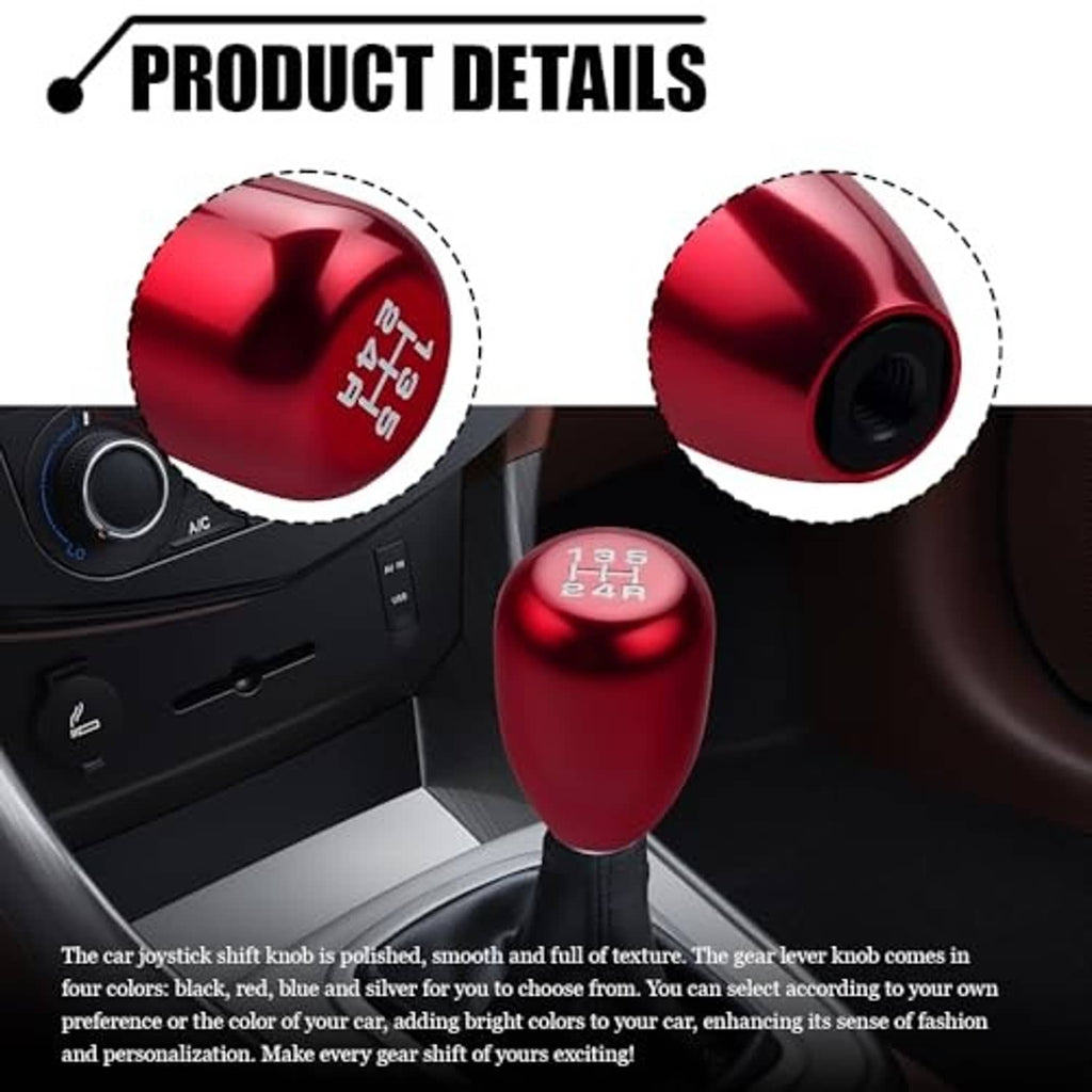 Red shift knob detail with engraved 1-5 and R and threaded adapter end