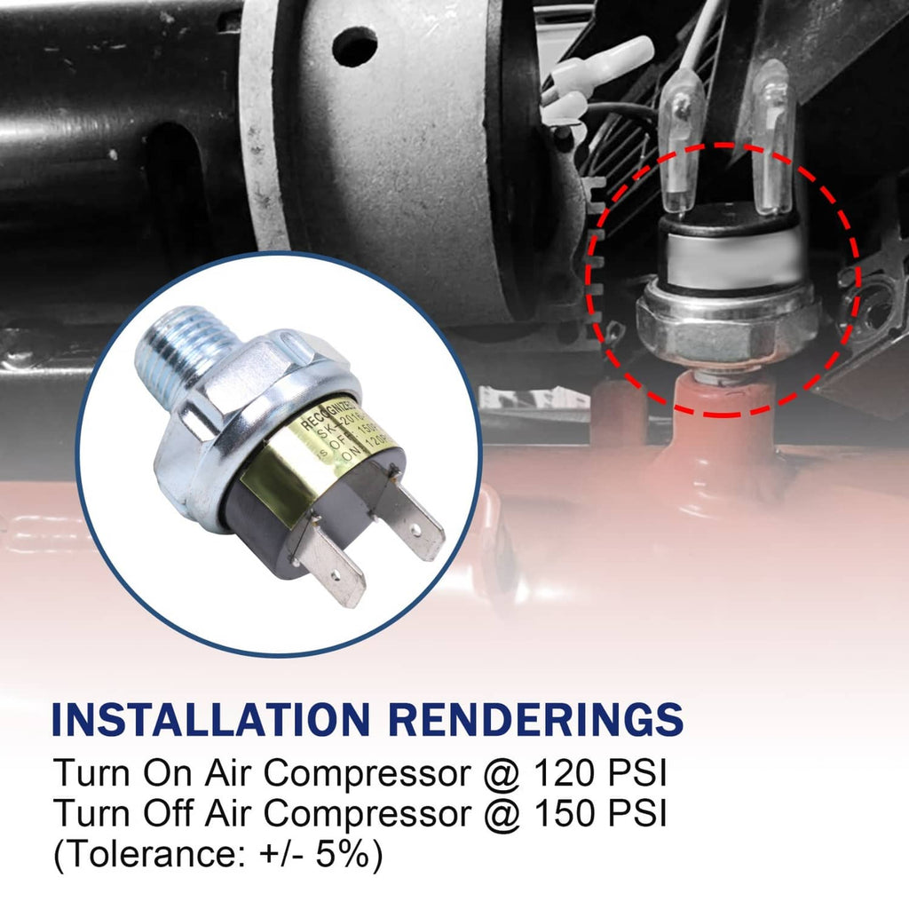 Air pressure switch valve close-up with metal housing and spade terminal pins